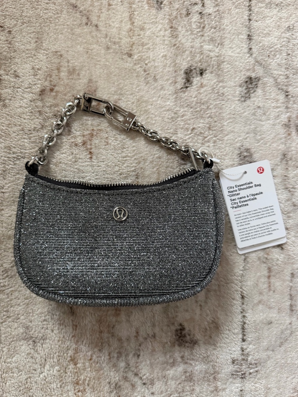 Lululemon City Essentials Nano Shoulder Bag Glitter Dark Silver NWT